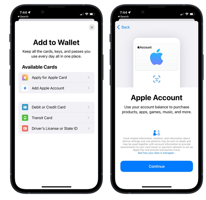 龙岩苹果手机维修分享iOS 15.5钱包App如何添加 Apple 账户 